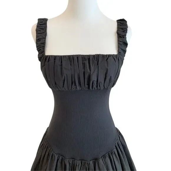 Helsa Rib Mix Puffy Mini Dress Black Medium - Picture 7 of 9